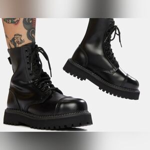Grinders Black Leather Lace-Up Combat Boots - Women Sz. 9 (UK 7)